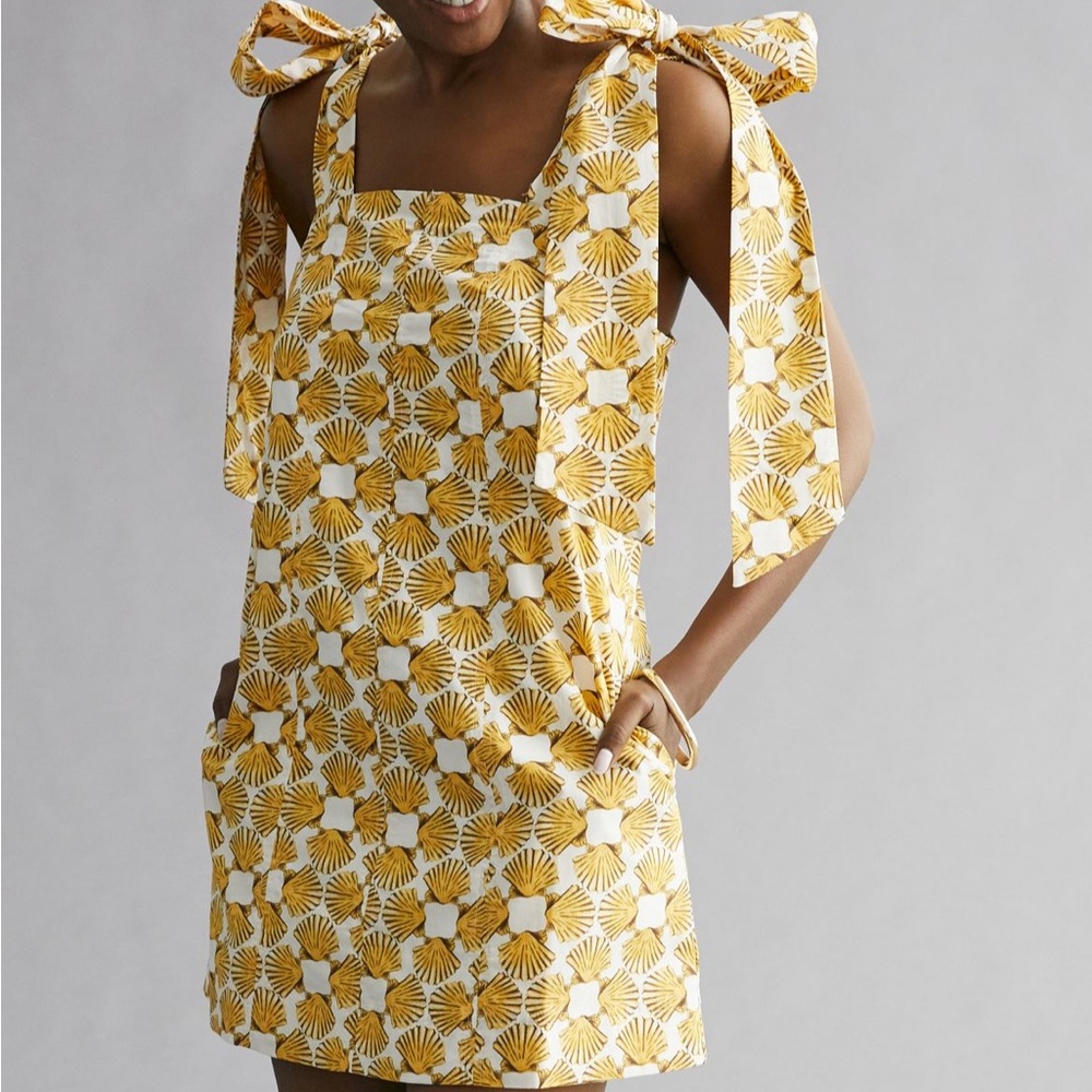 Anthropologie Yellow and White Mini Dress